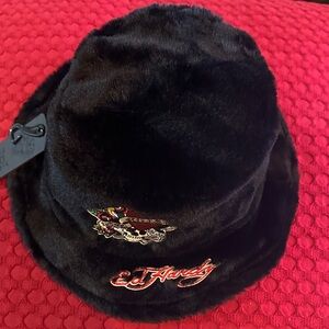 Ed Hardy faux black fur hat
